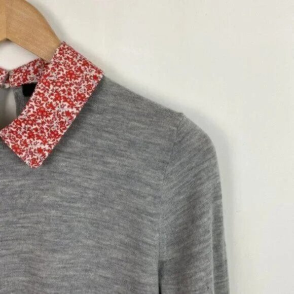 J.Crew x Liberty S Tippi Sweater Camomille Print Collar Gray Red White - Picture 7 of 15